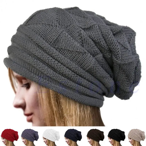Knitted Baggy Beanie Oversized Winter Hat Ski Slouchy Cap For Women Men