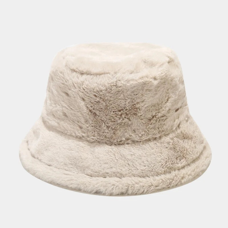 Faux Rabbit Fur Bucket Hat Lady Winter Warm Soft Panama Hat