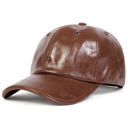 Unisex Copper Buckle Pore PU Leather Baseball Caps