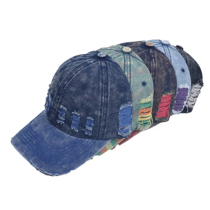 Unique Design Denim Patchwork Distressed Colorful Baseball Cap