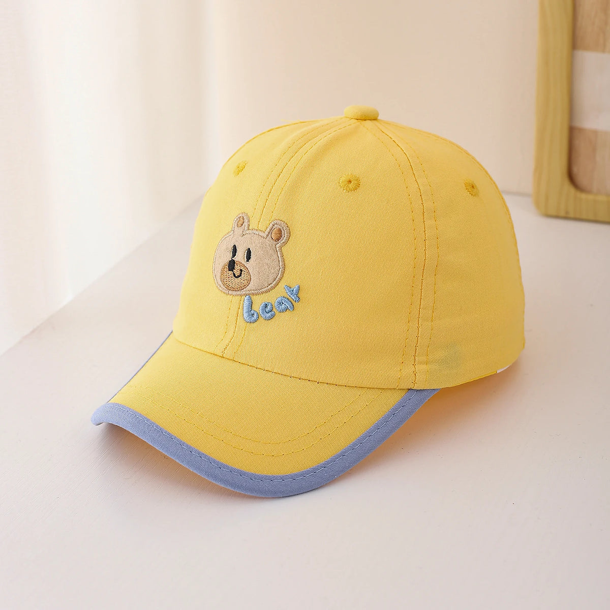 Child Sized Cute Bear Head and Bear Letter Embroidery Baseball Cap Adjustable Back Strap Suitable For Daily Wear