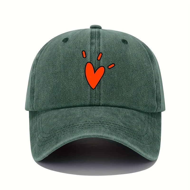 Retro Baseball Cap with Heart-Shaped Pattern