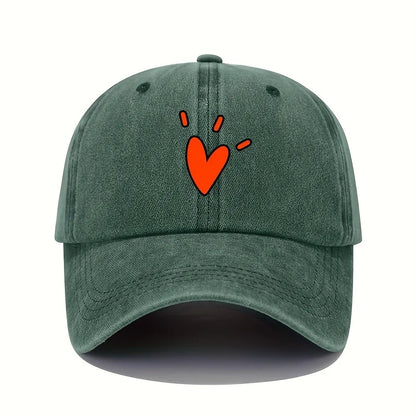 Retro Baseball Cap with Heart-Shaped Pattern
