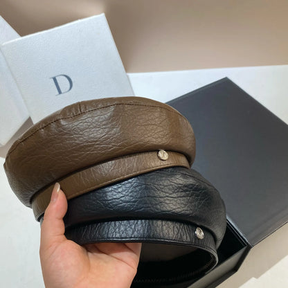 PU Leather Beret Caps Women Fashion Artist Painter Hat Female Berets