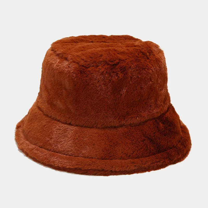 Faux Rabbit Fur Bucket Hat Lady Winter Warm Soft Panama Hat