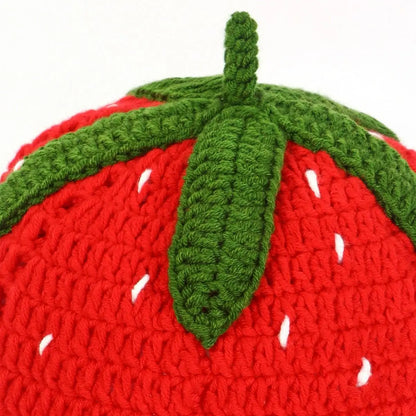 Snow Cap Men Women Strawberry Crochet Hat Handmade Floral Portable Knitted