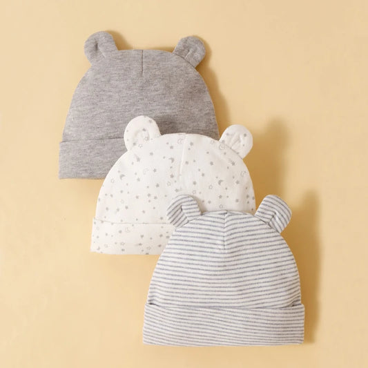 Three Piece Babys Hat 100% Cotton Soft And Comfortable Cap, Fashionable Newborn