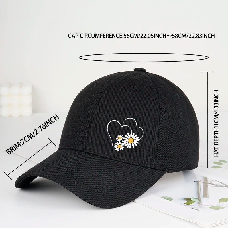 Heart-Print Daisy Soft-Peak Baseball Cap