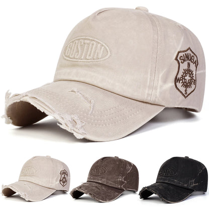 Unisex Boston Hole Washing Embroidery Baseball Caps
