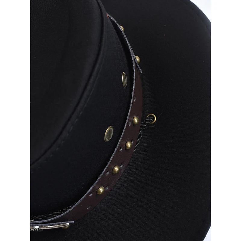 New Artificial Suede Western Cowboy Hats Vintage Big-Edge Gentleman Cowgirl Jazz Hat