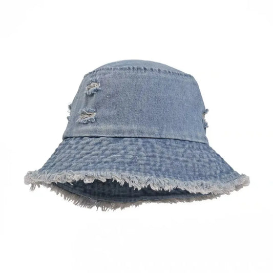 Fashion Washed Denim Bucket Hats Wide Brim Sun Protection