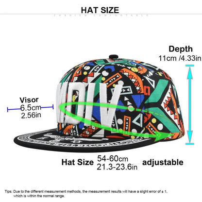 Unisex Colorful Geometric Print Snapback Cap Flat Brim Adjustable Hip Hop Street Baseball Hat Multi Colors Available