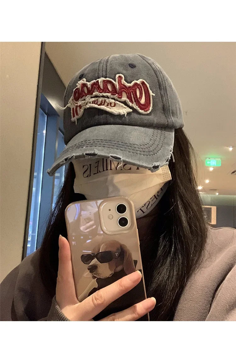American Retro Old Baseball Cap Soft Top Big Head Circumference Showing Face Small Cap Outdoor Letter Embroidered Sun Hat