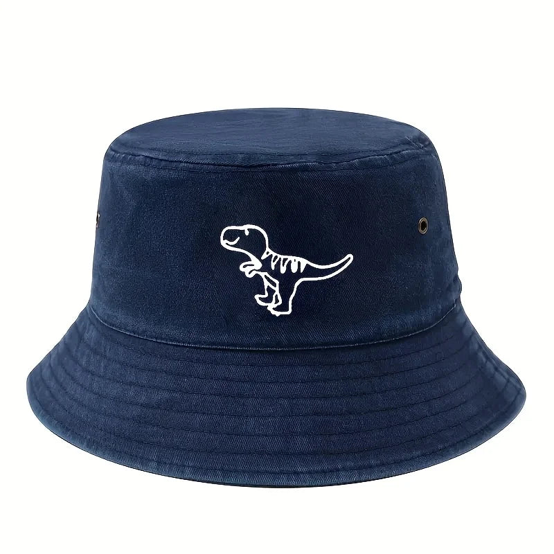 Fisherman's Hat Retro Washed Hat Flat Top Sunshade Hat Dinosaur Print
