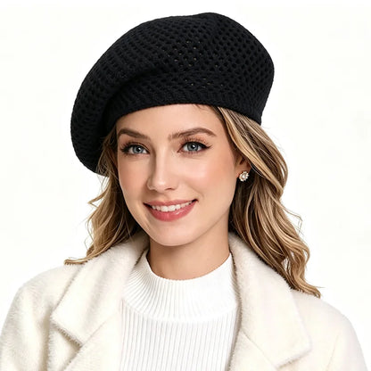 Autumn And Winter Style Double-Layered Mesh Beret Cap