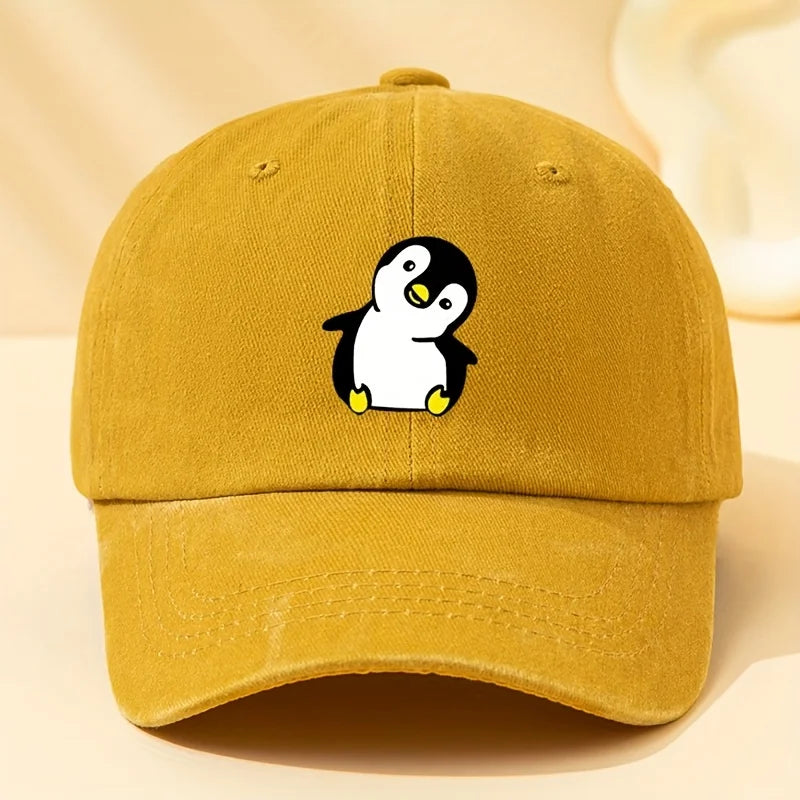 Retro Washed Penguin Cartoon Printed Baseball Cap Suitable for Men and Women