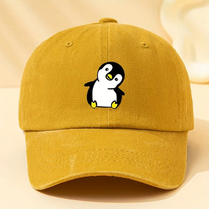 Retro Washed Penguin Cartoon Printed Baseball Cap Suitable for Men and Women
