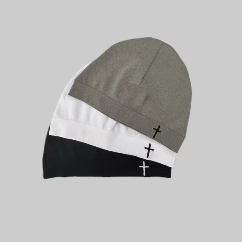Cross Embroidered Skull Cap Thin Beanie Soft Breathable Stretch Hat For Men, Women