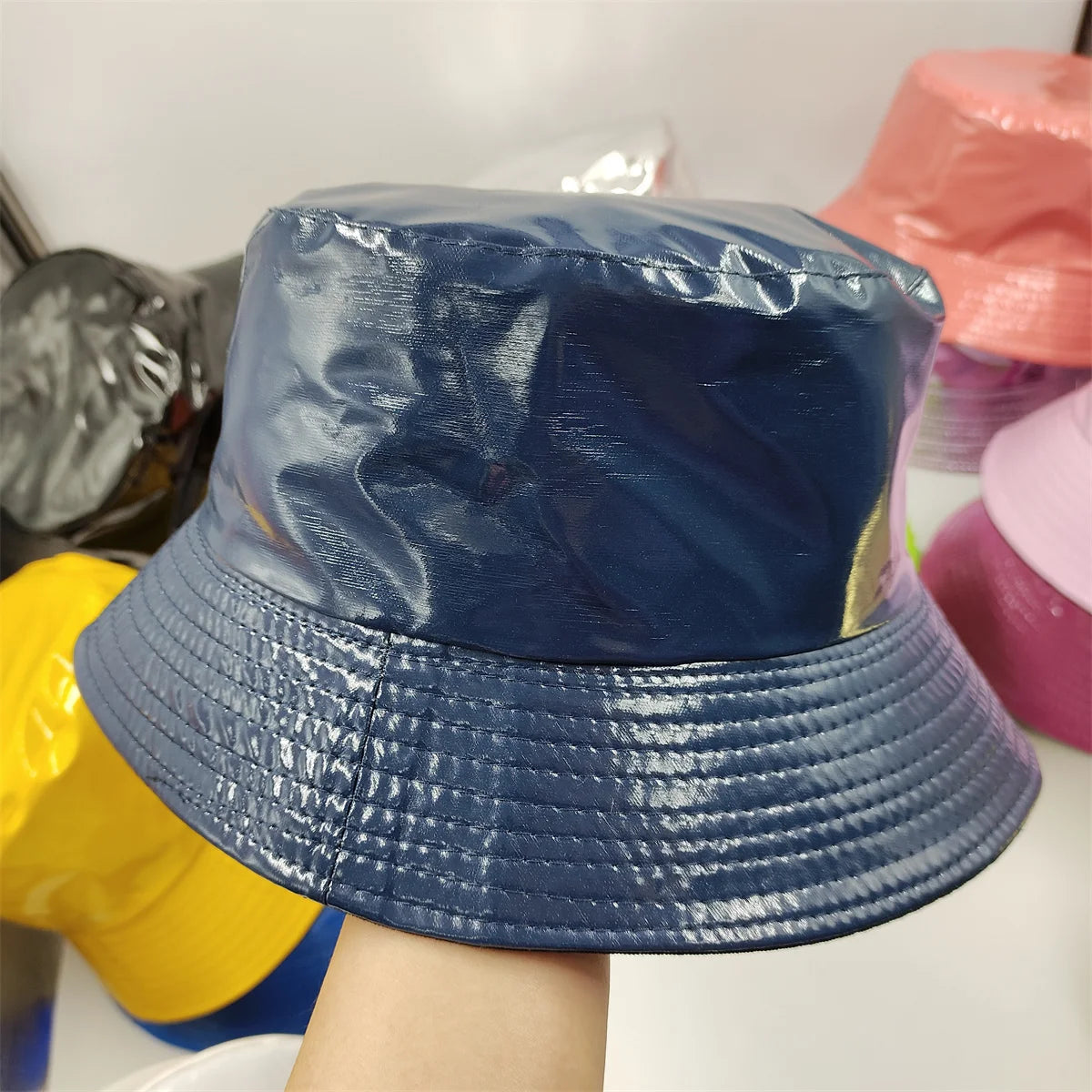 Colorful Shiny Leather Two Sided Fisherman Hat Women's and Men's