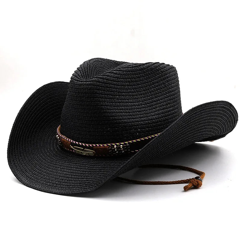 Women Men Cowboy Hat Summer Wide Brim Western Cowgirl Straw Hats