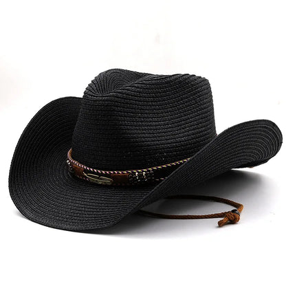 Women Men Cowboy Hat Summer Wide Brim Western Cowgirl Straw Hats