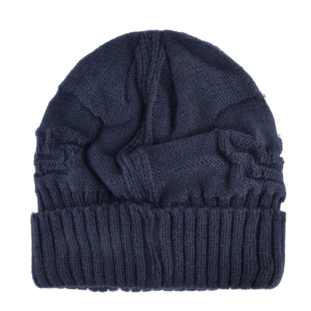 Winter Beanies Men Knitted Skull Pattern Solid Color Hat With Metal Skulls