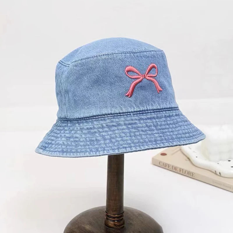 New Embroidery Butterfly Cotton Denim Bucket Hat