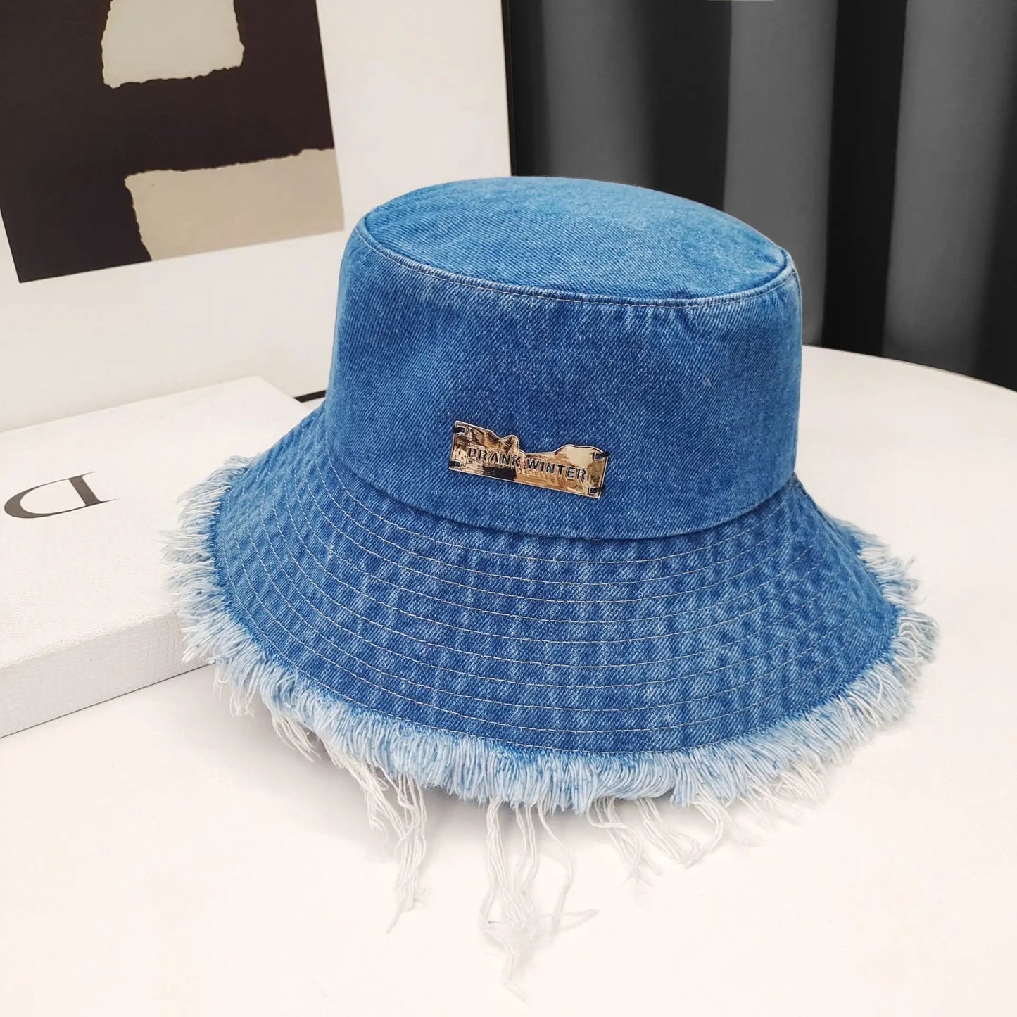 Fashion Tassel Washed Denim Bucket Hats Spring Summer Wide Brim Panama Cap Women