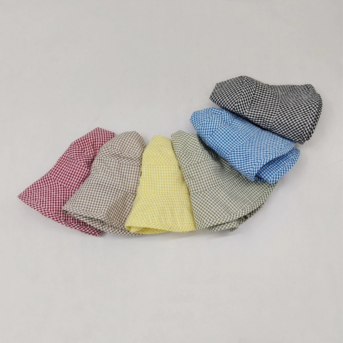 Korean Plaid Baby Bucket Hat Summer Wide Brim Fisherman Cap