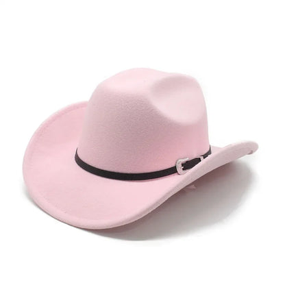 Western Punk Wool Felt Cowboy Hat, Wide Rolled Brim Fedora For Equestrian Riding