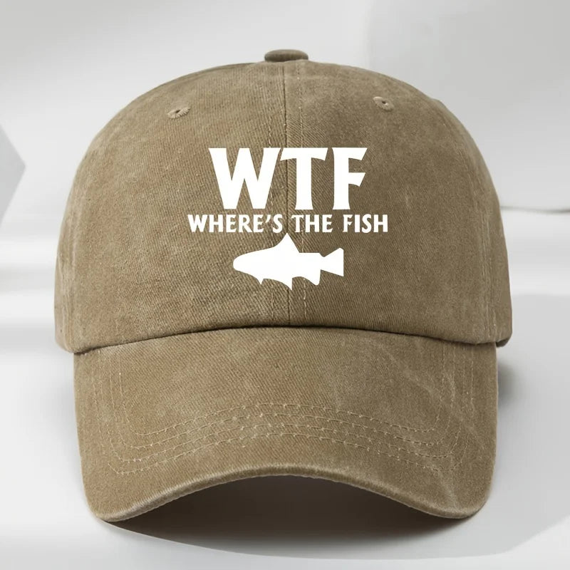 WTF Fish Print Outdoor Men's Washed Baseball Cap Retro Duckbill Cap Sports