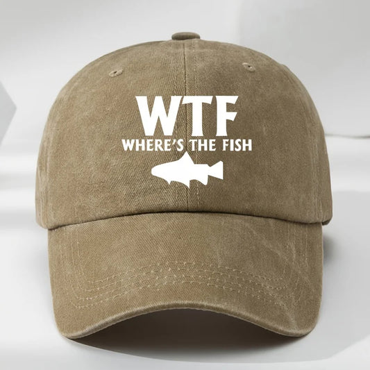 WTF Fish Print Outdoor Men's Washed Baseball Cap Retro Duckbill Cap Sports