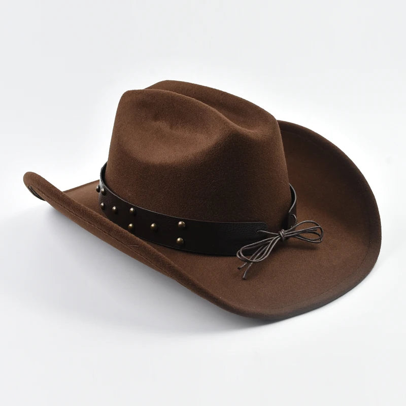 Men Women Vintage Big-Edge Western Cowboy Hat Gentleman Cowgirl Jazz Hat