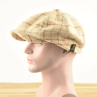 2025 New Plaid Wool Berets Autumn Winter Flat Cap Man