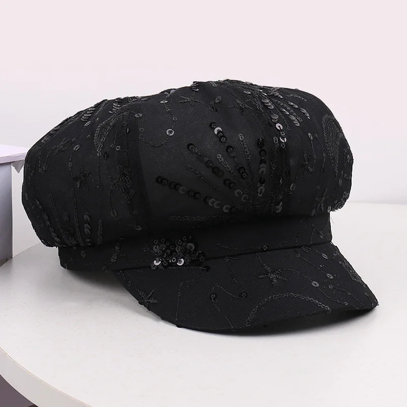 Spring Summer Mesh Sequin Octagonal Hat