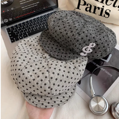 Korean Sweet Polka Dot Jacquard Beret Women's