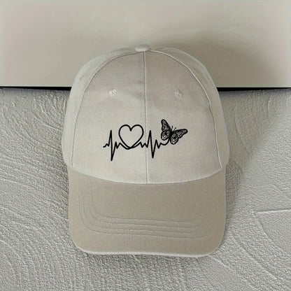 A Minimalist Baseball Cap with White Butterfly Heartbeat Print Design for Outdoor Sports