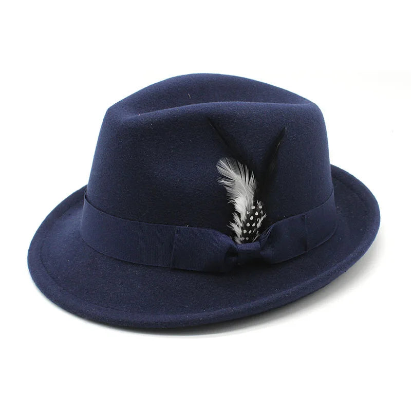 Men's Fedora Hat Felt Feather Decor Western Style Soft Brim Gentleman