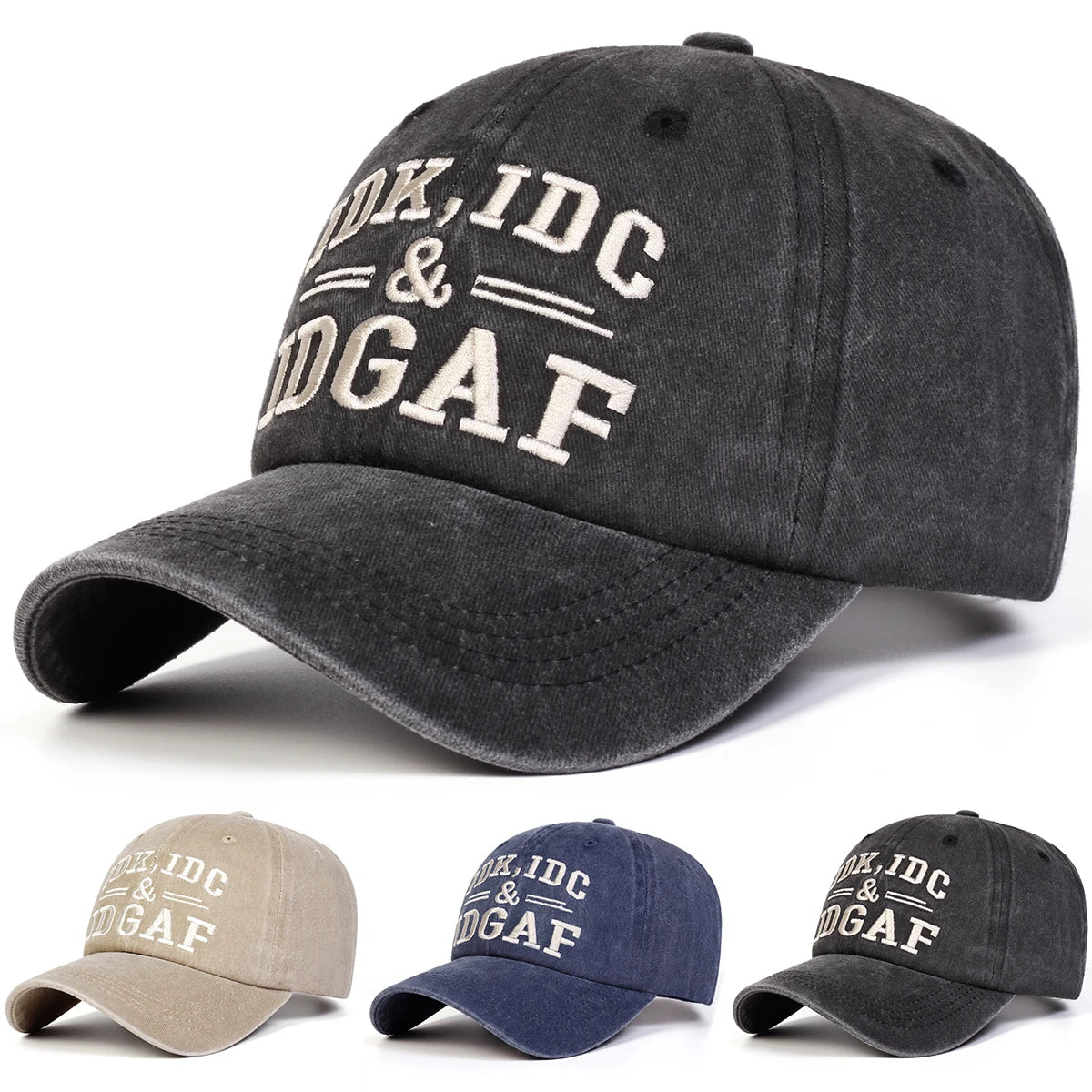 Unisex IDK IDC&IDGAF Letter Embroidery Washed Baseball Cap Spring Autumn