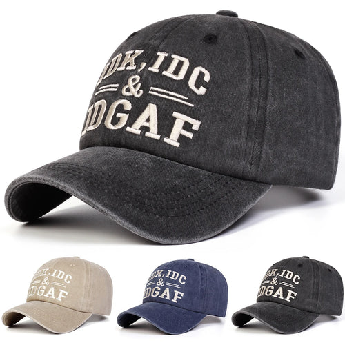 Unisex IDK IDC&IDGAF Letter Embroidery Washed Baseball Cap Spring Autumn