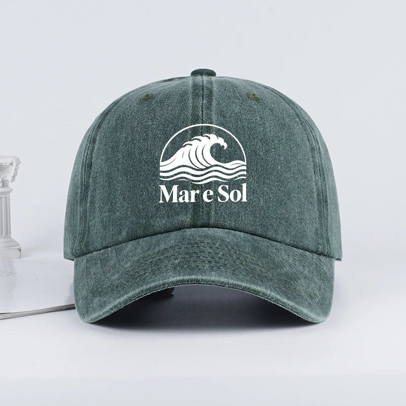 Mare Sol Wave Logo Print Washed Baseball Cap