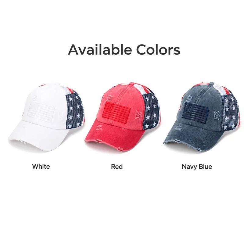 Summer Women Baseball Cap USA Star Print High Ponytail Hats
