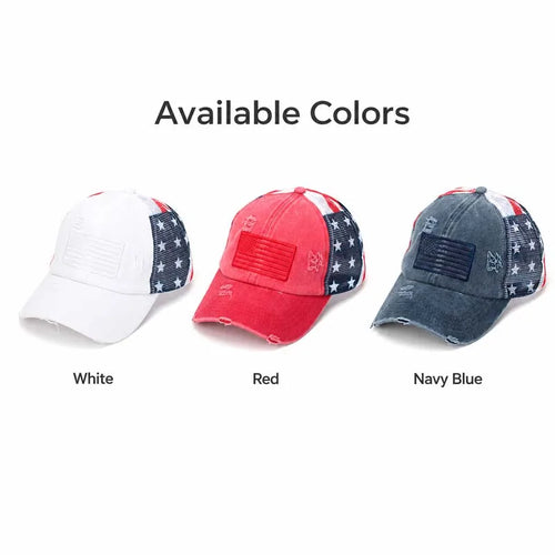 Summer Women Baseball Cap USA Star Print High Ponytail Hats