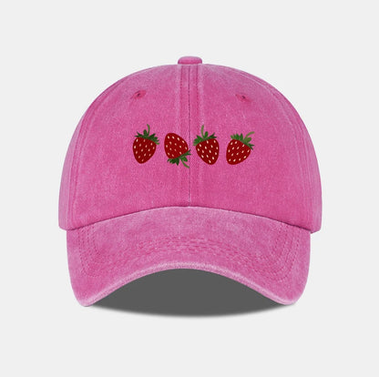 Strawberry Print Washed Baseball Cap Lightweight Breathable Adjustable Unisex Summer Casual Hat Sun Hat