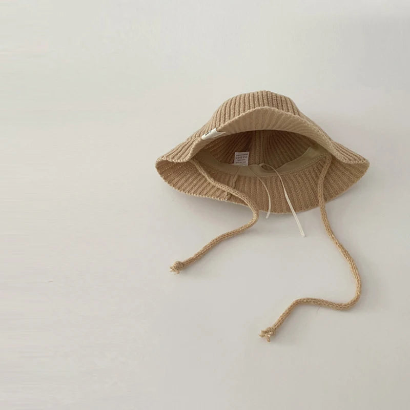Korean Knitted Baby Bucket Hat Winter Warm Wool Fisherman Cap