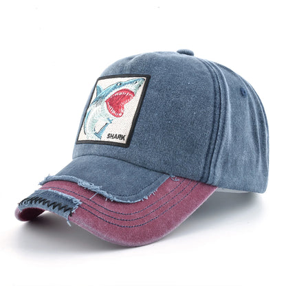 Vintage Denim Baseball Cap With Embroidery Shark Patch Men
