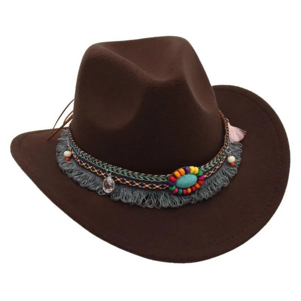 Ethnic Style Western Cowboy Hat Wide Brim Roll Brim Cowgirl Cap