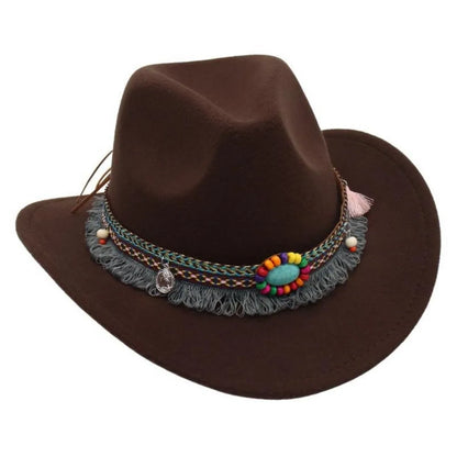 Ethnic Style Western Cowboy Hat Wide Brim Roll Brim Cowgirl Cap