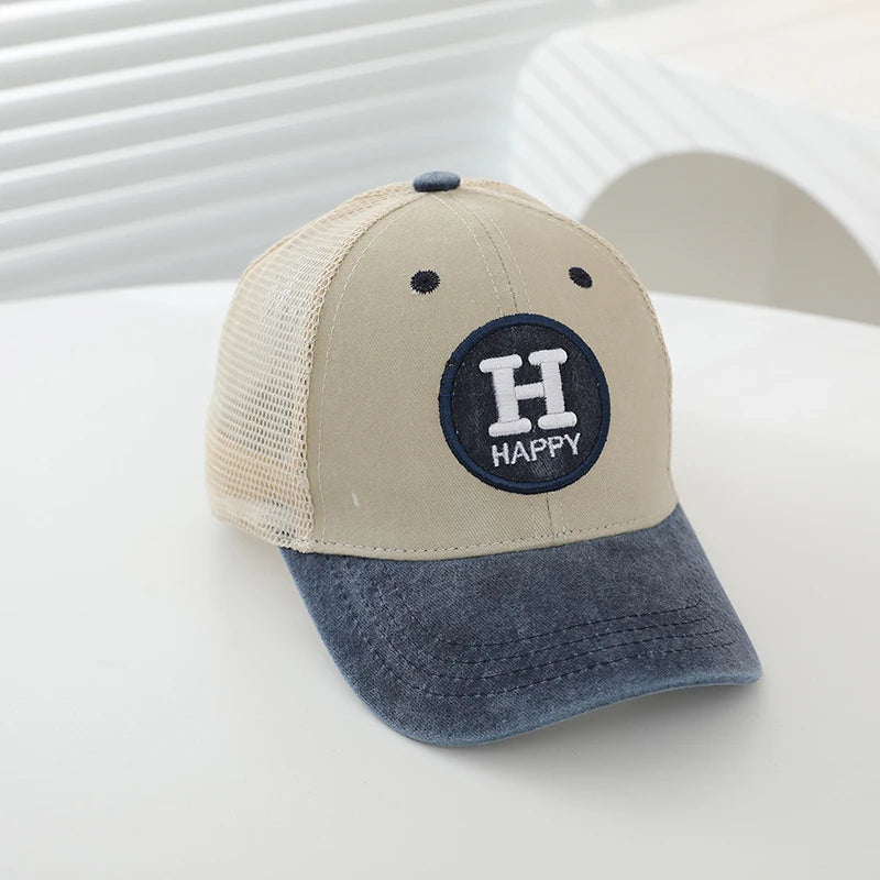 New Outdoor Letter H Children's Hats Summer HAPPY Mesh Baseball Cap Unisex Duck
