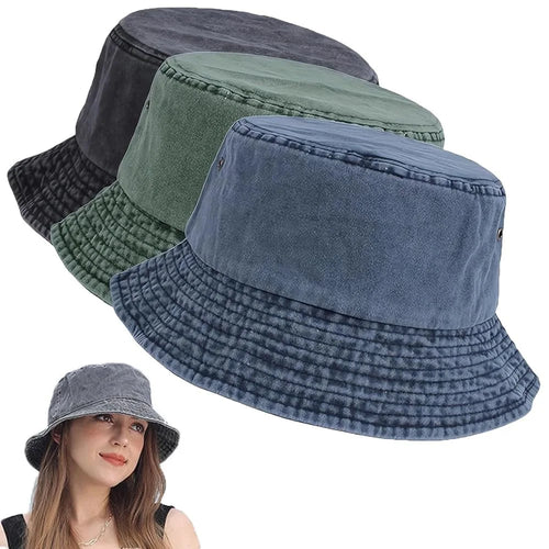 Washed Denim Bucket Hat Girls Lady Panama Sun Hat Bob Caps